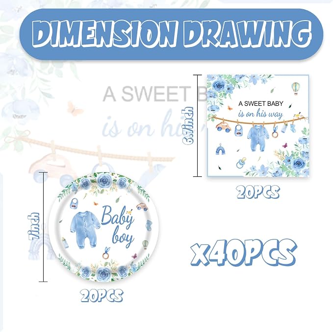 40Pcs Blue A Sweet Baby Birthday Party Decorations - Image 2