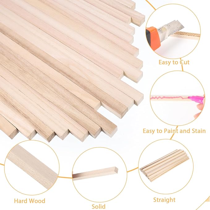 140Pcs 1/4" x 12" Balsa Wood Sticks, Square Dowel Rods Unfinished Balsa Wood Strips Hardwood Sticks for Crafts DIY Projects Models Making