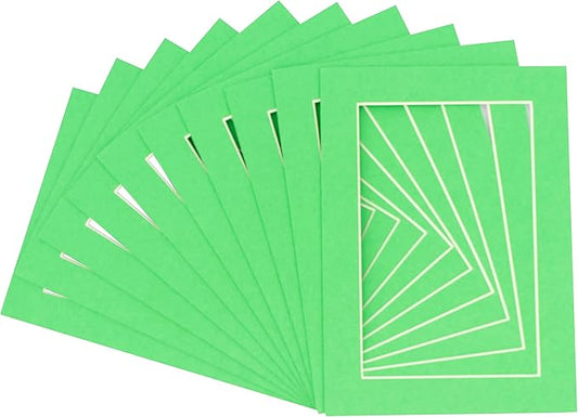 11x14 Mat for 8.5x11 Photo - Precut Bright Green Picture Matboard for Frames 11 x 14 Inches - Bevel Cut to Display Art 8.5 x 11 Inches - Acid Free Pack of 100 MATS with Backing Boards & Clear Bags