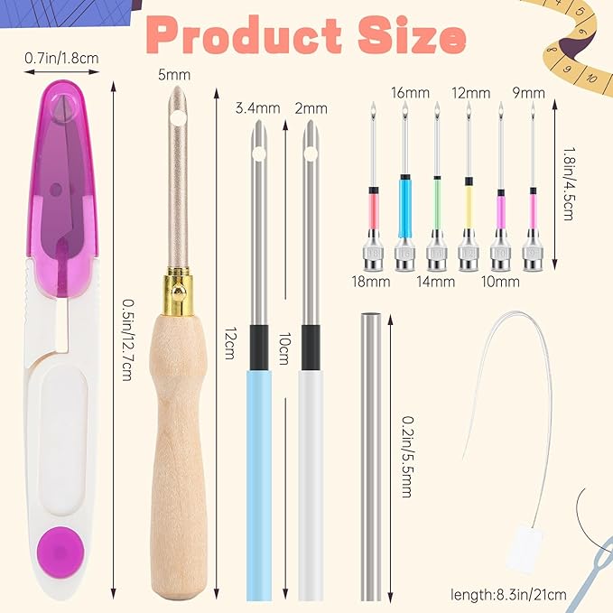 AUGSUN 13Pcs Punch Needle Kit, Punch Needle Tool Adjustable Punch Needle - Image 2