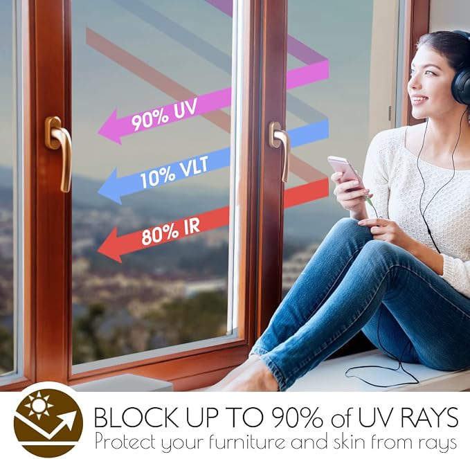HIDBEA Window Privacy Film Daytime, Heat Control Sun Blocking Anti UV - Image 3