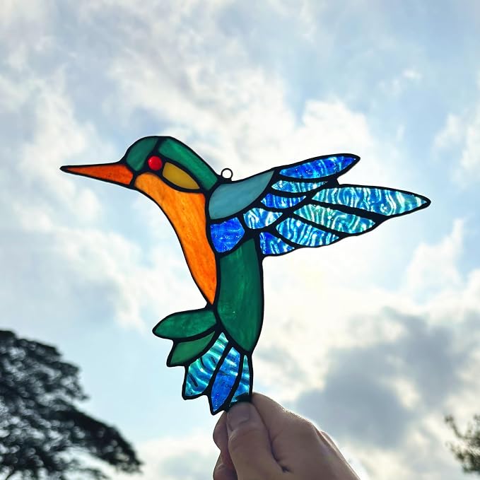 2 Packs Stained Glass Hummingbird Suncatcher Window Hanging Ornament, Stained - Image 4
