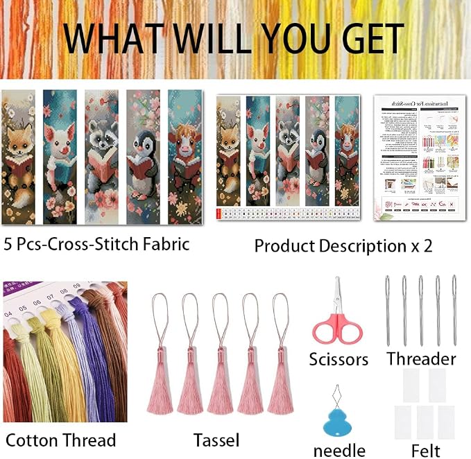 VIGEGU 5 Pack Cross Stitch Bookmark Kit - Image 4