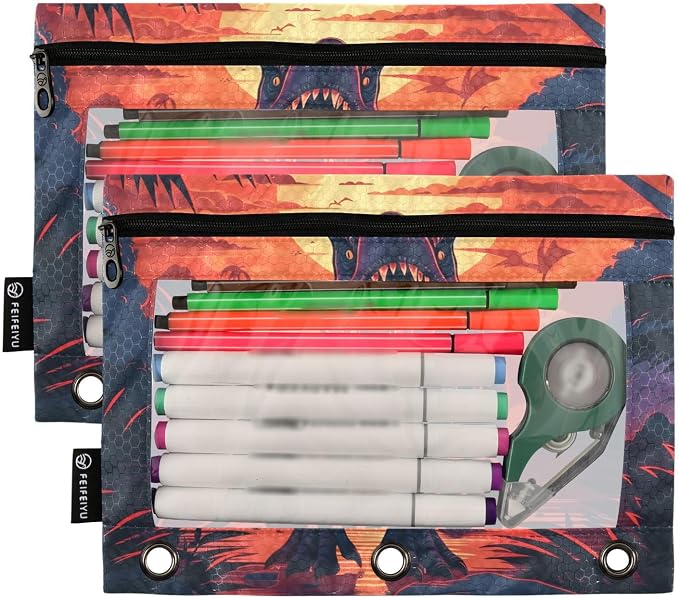 Custom Dinosaur Pencil Pouch for 3 Ring Binder, 2 Pack Personalized Name - Image 2