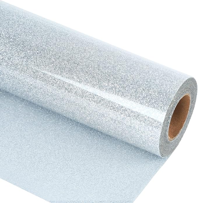 guangyintong Glitter Silver Heat Transfer Vinyl HTV Rolls, 12" x 8ft Iron on Vinyl for T-Shirts Glitter Silver HTV Vinyl for All Cutter Machines Easy to Cut & Weed for Heat Vinyl Design