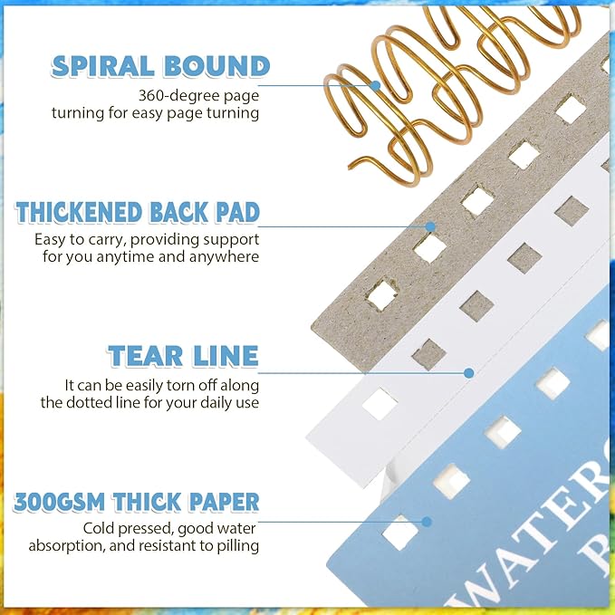 35 Sheets Watercolor Paper Pad 9x12 Inch, 140 lb/300 GSM Cold Press Water Color - Image 3