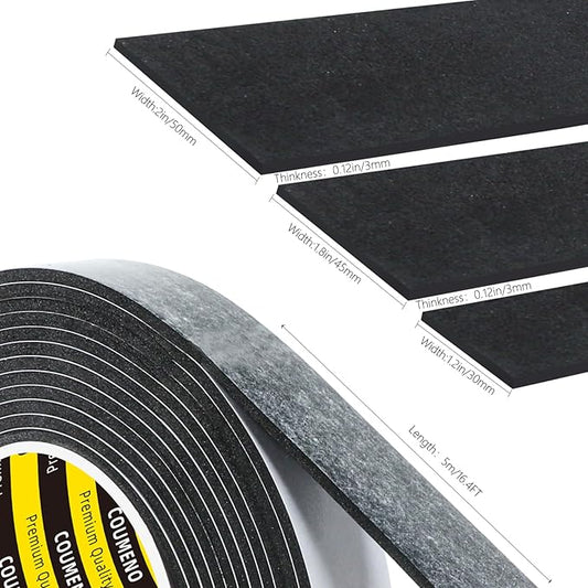 2 Pack EVA Single-Sided Adhesive Black Foam Tape,2inx16.4FT Single-Sided Sealing Strip Foam Pad Sponge Tape Window Weatherproof, Self-Adhesive Insulation Sealing Tape