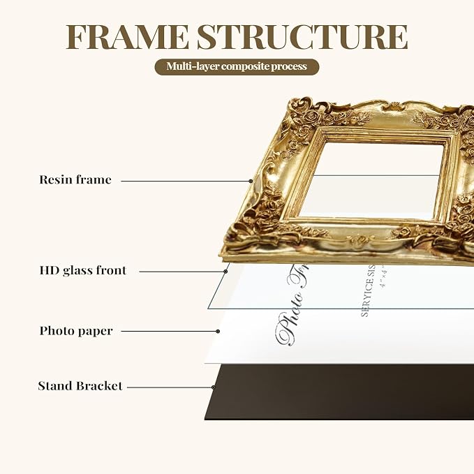 Cuspin 6x6 Gold Picture Frame Square, Vintage Ornate Resin Photo Frame - Image 6