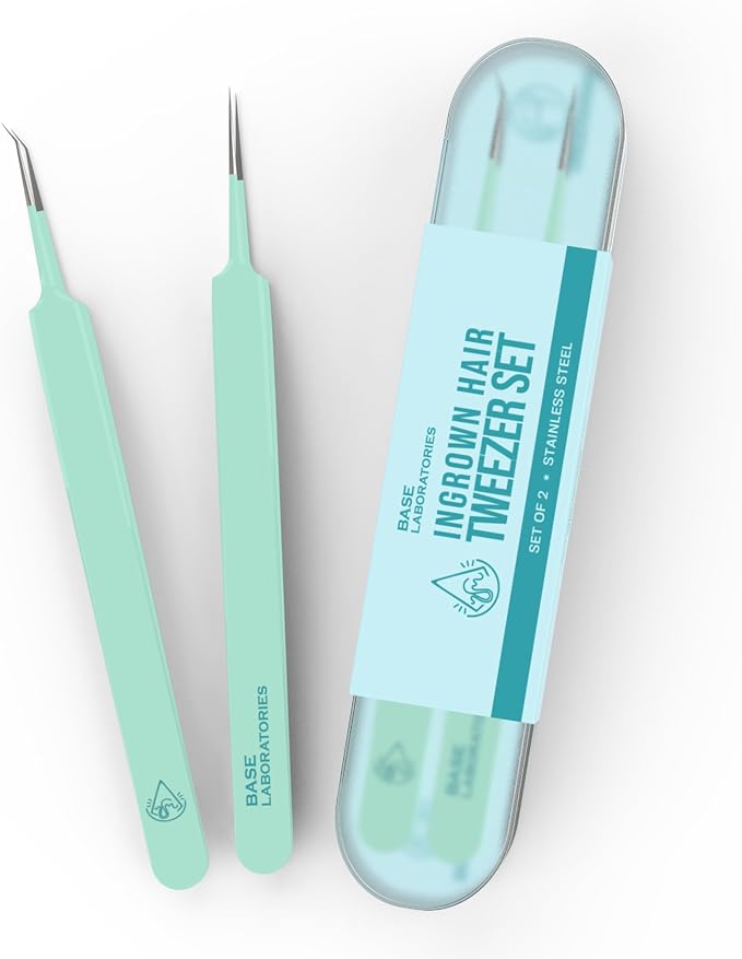 Base Labs Ingrown Hair Tweezers Set – 2 Pack Precision Tweezers by BaseLaboratories
