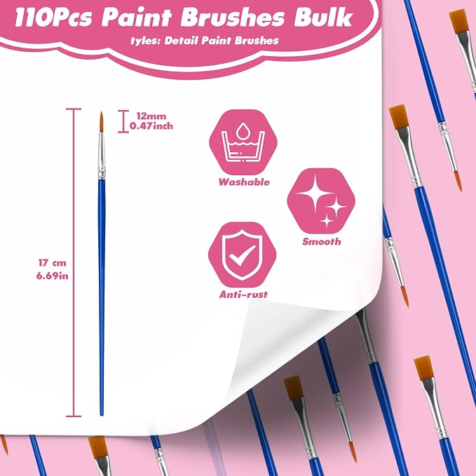 110Pcs Paint Brushes Bulk Small - Image 2
