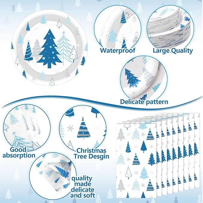 Pickmesh 400 Pcs Winter Party Supplies Blue Silver Xmas Tree Snowflake - Image 3