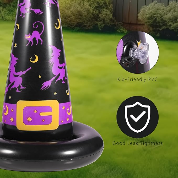 Halloween Ring Toss Game Set, 5Pcs Inflatable Witch Hats with 10Pcs Colorful Plastic Rings and Air Pump for Halloween Party Games Super Fun Indoor Outdoor Party Supplies