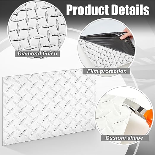 1pcs Diamond Plate Sheet Metal Heavy Duty Tread Aluminum Sheet Diamond Tread Plate for Wall Covering, Cargo Trailer, RV and More (9'' X 12'' X 0.08'',Silver)
