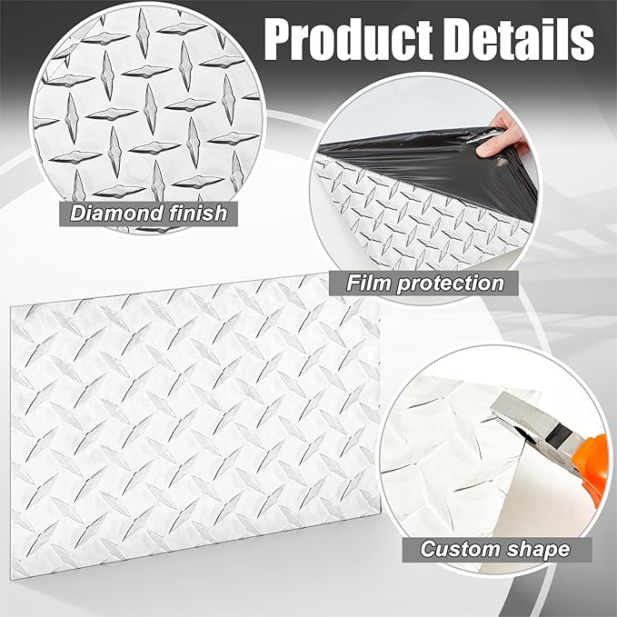 1pcs Diamond Plate Sheet Metal Heavy Duty Tread Aluminum Sheet Diamond Tread Plate for Wall Covering, Cargo Trailer, RV and More (12'' X 16'' X 0.08',Silver)
