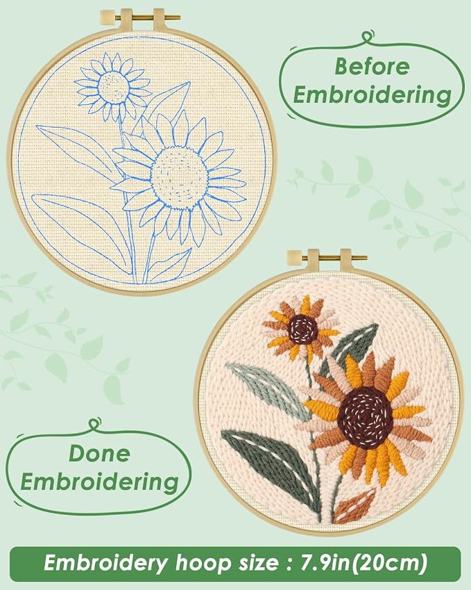 ERKOON Punch Needle Kit Beginners Adults, DIY Easy Flower Embroidery Set - Image 3