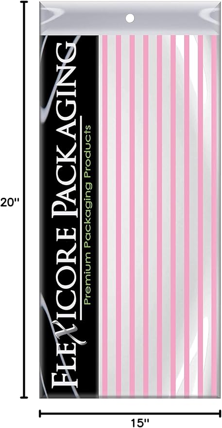 Flexicore Packaging Light Pink Pin Stripe Print Gift Wrap Tissue Paper Size: 15 Inch X 20 Inch | Count: 50 Sheets | Color: Light Pink Pin Stripe