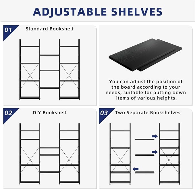 NUMENN Triple Column 4 Tier Bookshelf, Bookcase - Image 6