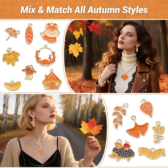 100Pcs 50 Pairs Fall Charms for Jewelry Making and Bracelets, Thanksgiving - Image 6