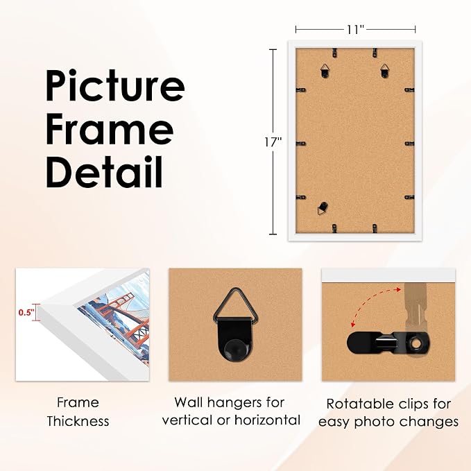 FIXSMITH 11x17 Picture Frame White Set of 2, Photo Frame - Image 3