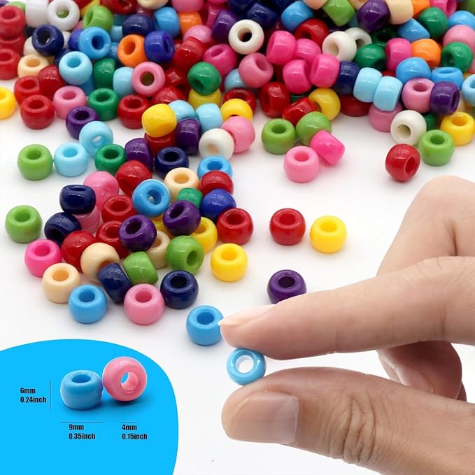 1000Pcs Pony Beads Bracelet 9mm Blue Glitter Plastic Barrel Pony Beads - Image 2