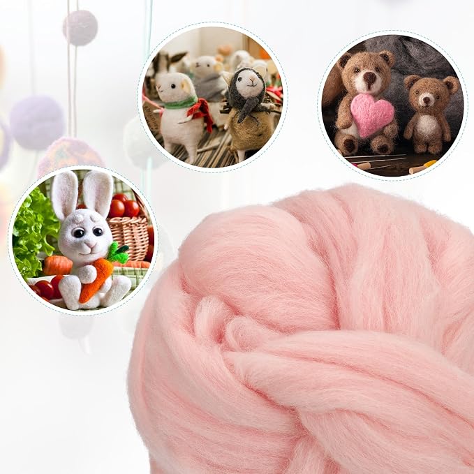 uxcell Needle Felting Wool, 3.5 Oz Nature Fibre Wool Yarn Roving - Image 4