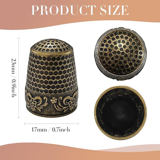 FR 4Pcs Sewing Thimbles, Metal Thimbles for Hand Sewing Finger Protector Knitting Needlework DIY Tools Bronze