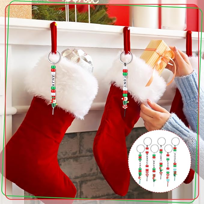 Landical 564 Pcs Christmas Bead Keychain Making Kit DIY Name Bead Key Chain - Image 6