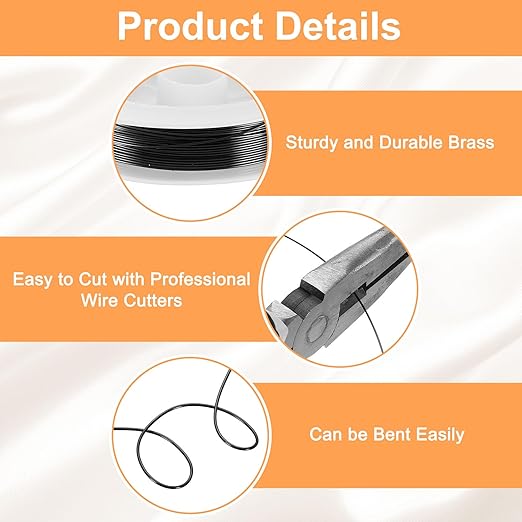 HARFINGTON 20ft Jewelry Wire, 24 Gauge (0.5mm) Brass Craft Soft Metal Tarnish Resistant Copper Beading Wire for Jewelry Making Supplies Crafting, Black