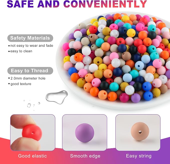 300Pcs 9mm Silicone Beads for Keychain Making and Bracelet Making, 20 Colors - Image 7
