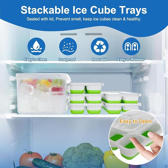 Ice Cube Trays with Lids for Freezer, 4 Pack Silicone Set, 56 Cubes | - Image 4