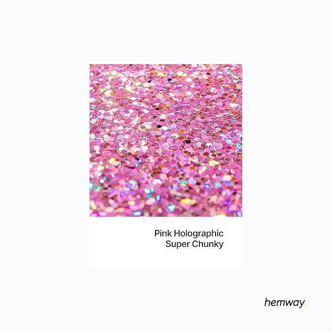 Hemway Glitter for Resin 100g Rose Pink Holographic Metallic Crystals for Epoxy Craft Super Chunky Flakes Tumblers Wax Melt