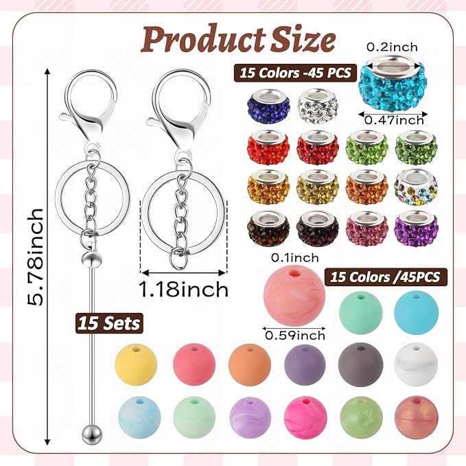 105 Pcs Beadable Keychains Set, Bulk Beadable Keychains Bars DIY Blank Keychain - Image 2