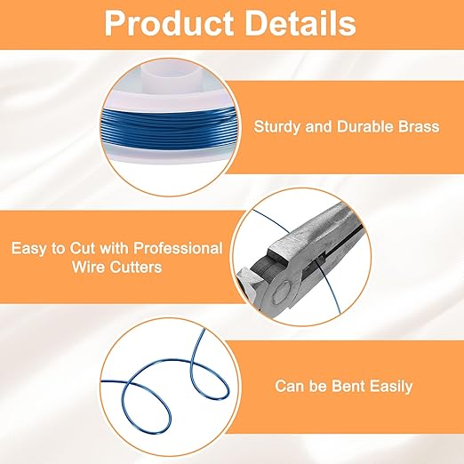 HARFINGTON 13ft Jewelry Wire, 22 Gauge (0.6mm) Brass Craft Soft Metal Tarnish Resistant Copper Beading Wire for Jewelry Making Supplies Crafting, Blue