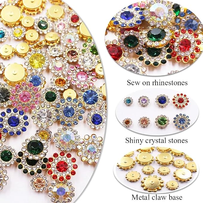 200Pcs 16 Mixed Colors Sew on Rhinestones Crystals Glass Gems Metal Claw - Image 2