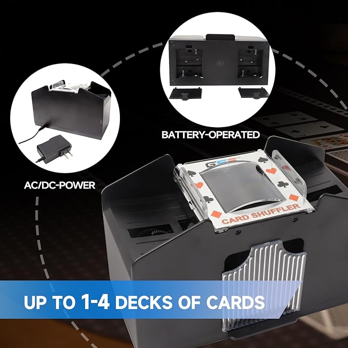 GSE Games & Sports Expert 4-Deck Automatic Card Shuffler, AC/DC-Power & Battery-Operated Shuffler Machines for Playing Cards, Blackjack, Texas Hold'em, Canasta, Bridge, Rummy, UNO