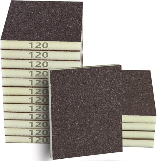 16PCS 120 Grits Sanding Sponge Medium Coarse Sanding Block, Washable and Reusable Wet Dry Sandpaper Sponge， Sander Sponges for Wood Drywall Metal Wood