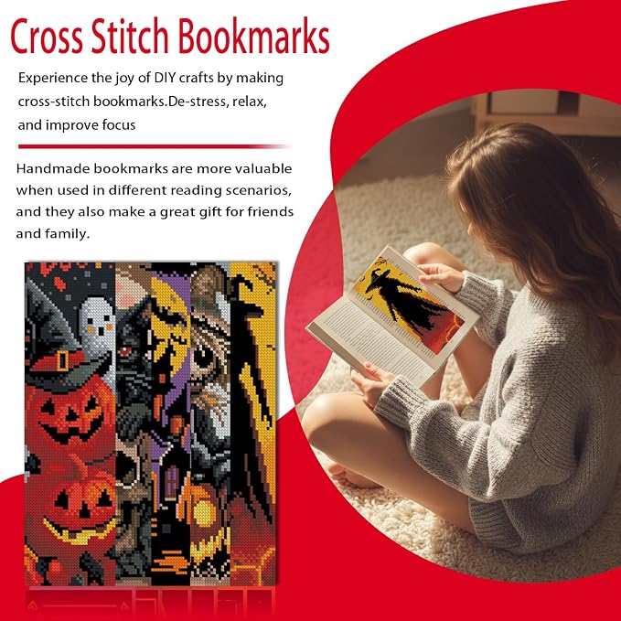 VIGEGU 5 Pcs Cross Stitch Kits for Beginners, Halloween Stamped Cross Stitch - Image 3