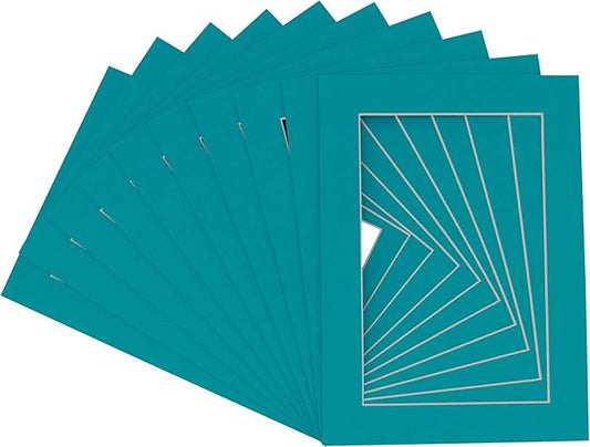 11x14 Mat for 8.5x11 Photo - Precut Teal Blue Picture Matboard for Frames 11 x 14 Inches - Bevel Cut Matte to Display Art 8.5 x 11 Inches - Acid Free Pack of 10 MATS with Backing Boards & Clear Bags