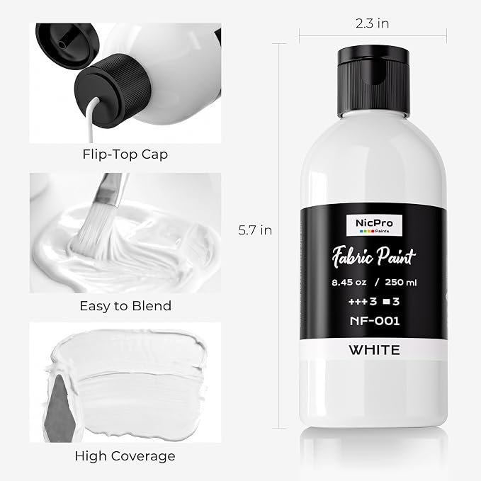 Nicpro White Fabric Paint, 8.45 oz Fabric Paint - Image 3
