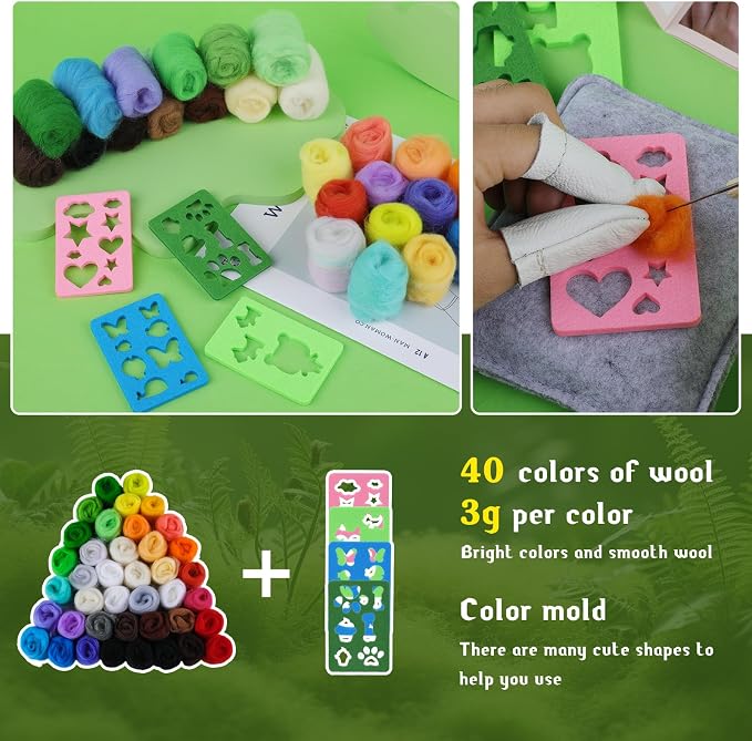 SOCNITC Needle Felting Kit for Beginners, Wool Roving 40 Rolls, Felting Needles - Image 4