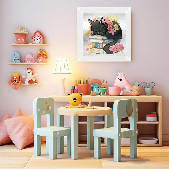 Black Cat Cross Stitch Kits For Beginner, Flowers Stamped Cross Stitch Kits - Image 7
