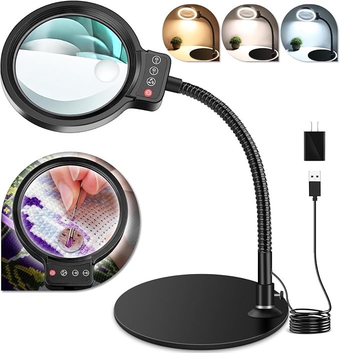 10X 30X Magnifying Glass with Light and Stand, 72 LED 3 Color Modes Stepless by home