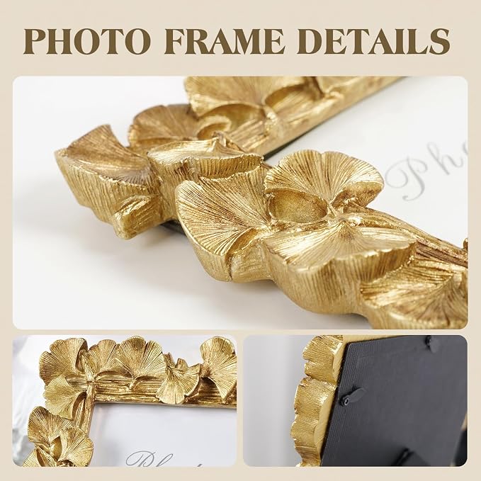 8x10 Picture Frame Gold Picture Frames, Vintage Ornate Frame Leaf Textured - Image 3