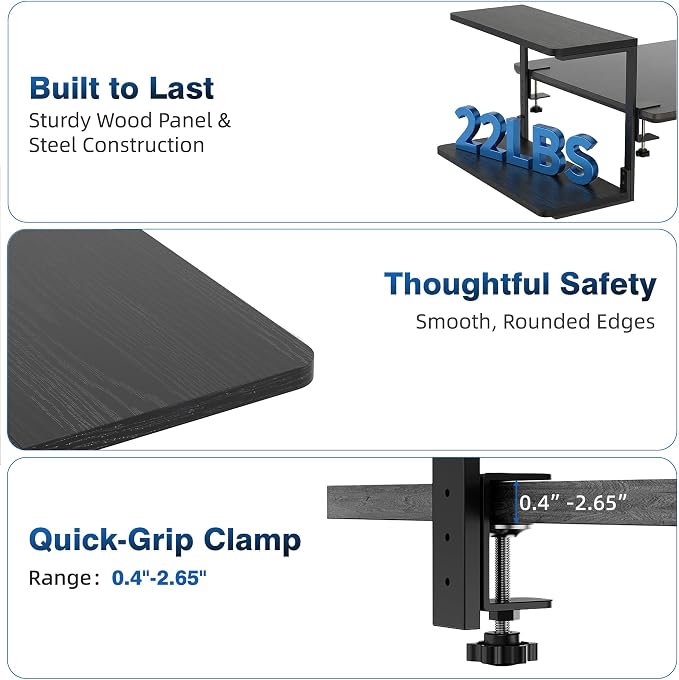 2-Tier Desk Extender, 22-inch Clamp-On Desk Shelf, Height-Adjustable Desktop - Image 5