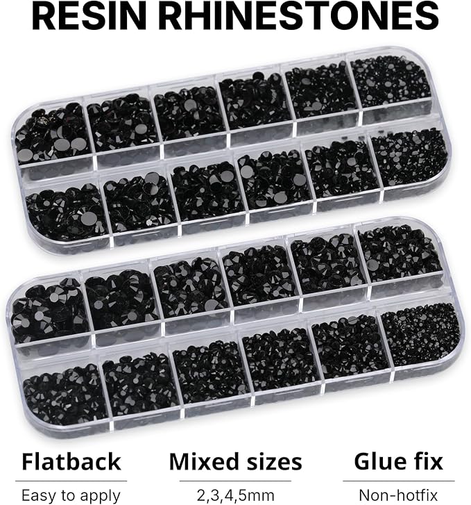 11000PCS Black Rhinestones for Bedazzling, Mixed Sizes 2, 5MM Flatback Gems - Image 3