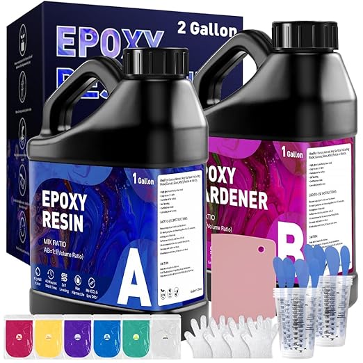 GRLELOU Epoxy Resin 2 Gallon Epoxy Resin Kit, Crystal Clear, No Yellowing, Bubble Free, Self-Leveling Coating & Casting Resin for Art Crafts Jewelry Making Molds Table Top-1 gal x 2
