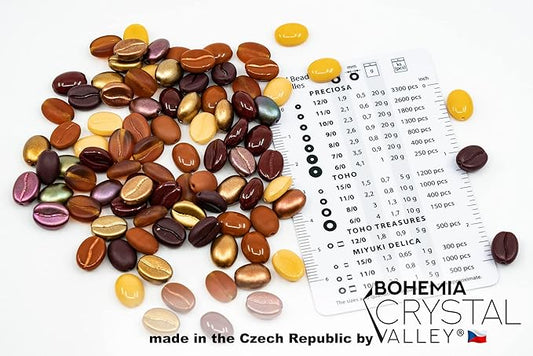 80+ Glass Coffee Bean Beads (1.8oz=50g) Czech Republic, 0.43 inch (11mm) Mix for Jewelry Making Decorations