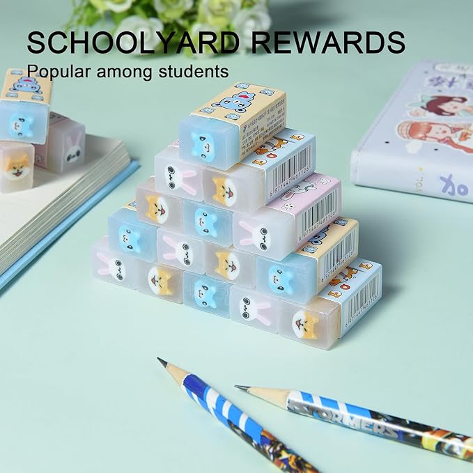 HILAZA 18Pcs Cute Animal Erasers for Kids Bulk, Kawaii Fun Pencil Jelly Erasers for School Classroom Supplies Prize Gifts Party Favors
