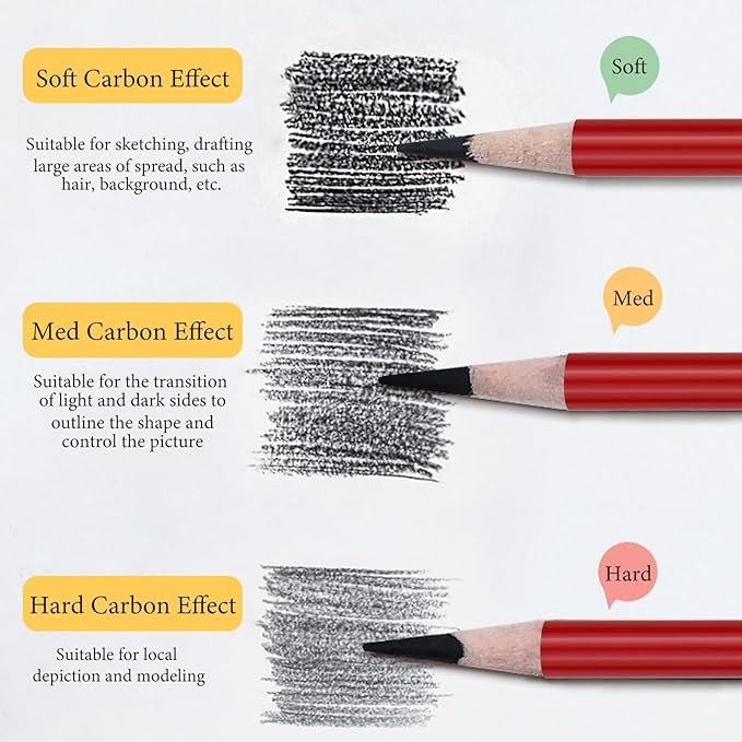 Heshengping Professional Charcoal Pencils Drawing Set Sketching Kit -6 Pieces Soft, Medium Hard Charcoal Pencils for Drawing Sketching Shading Artist Pencils for Beginners Artists