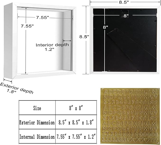 8x8 White Shadow Box Frame Display Case - Image 2